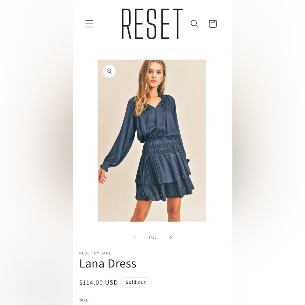 Reset by Jane Dress Womens Navy Silky Smocked Ruffle Boho Mini Size S‎